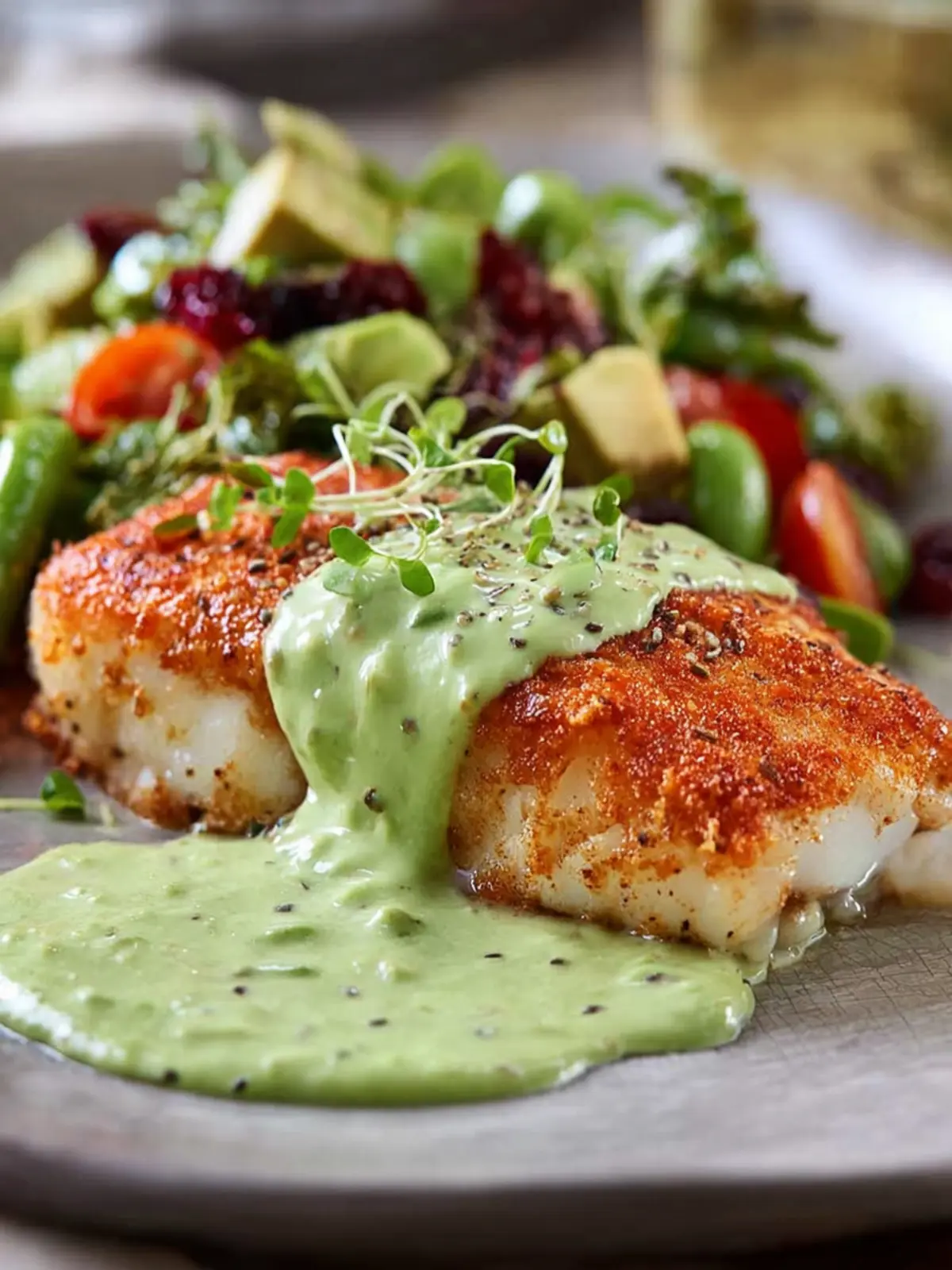 Pan Seared Cod with Avocado Cream Sauce First Image